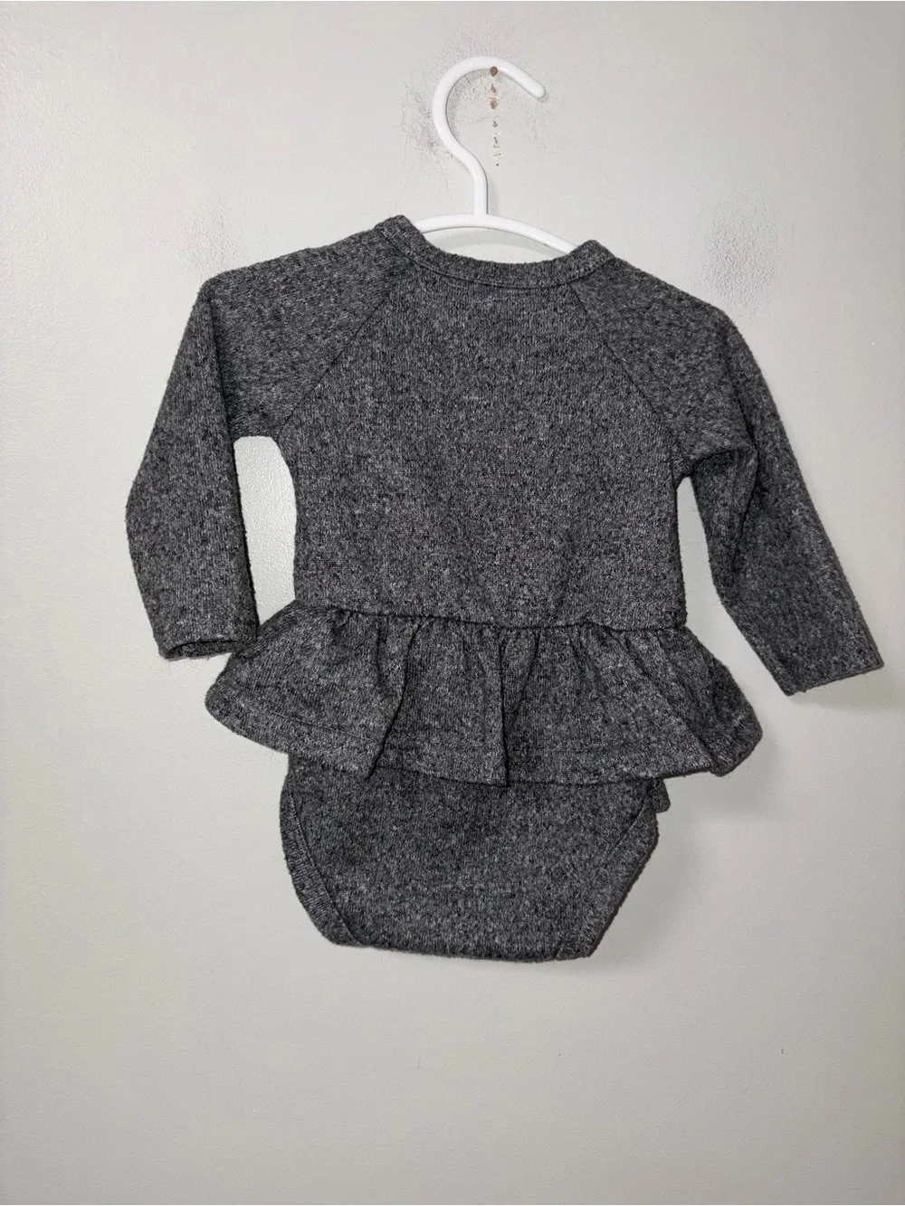 Princess Rose Dark Gray Long Sleeve Peplum Ruffle Waist Body Suit Girls 3-6M